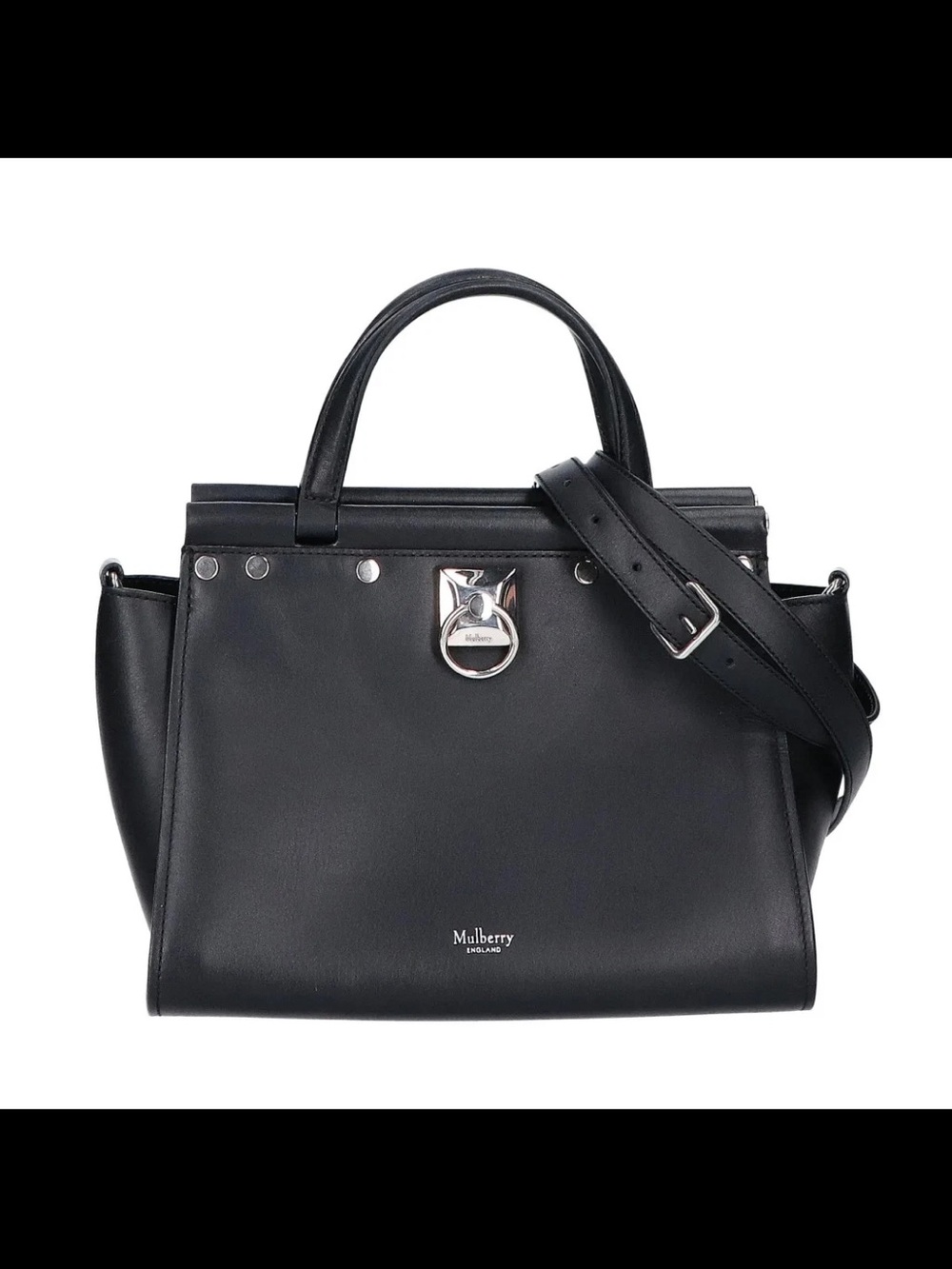 Mulberry Black Leather Top-Handle Satchel with Shoulder Strap